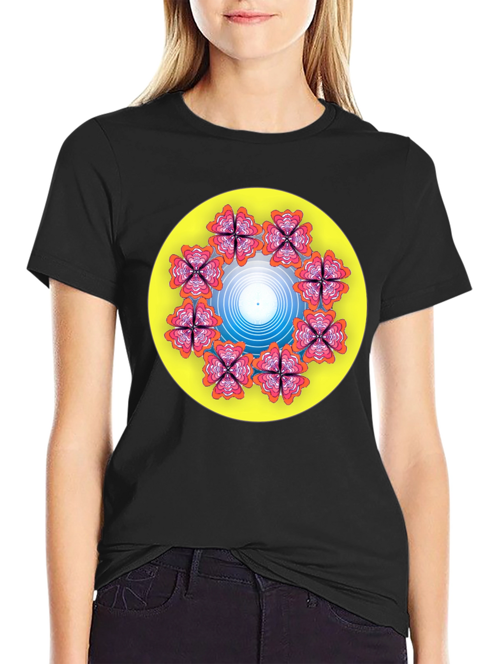 Floral Mandala Graphic T-Shirt - Black