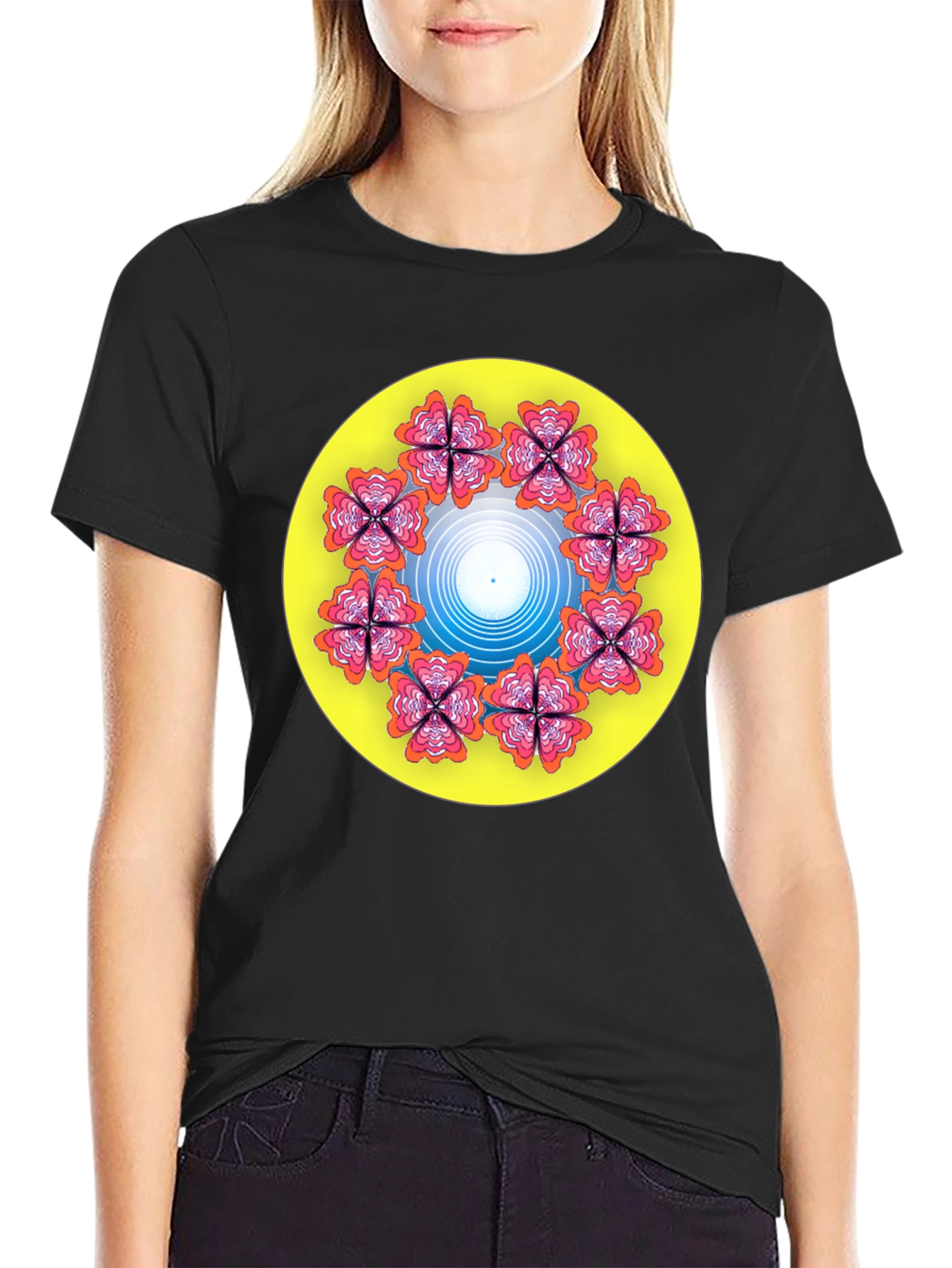 Floral Mandala Graphic T-Shirt - Black