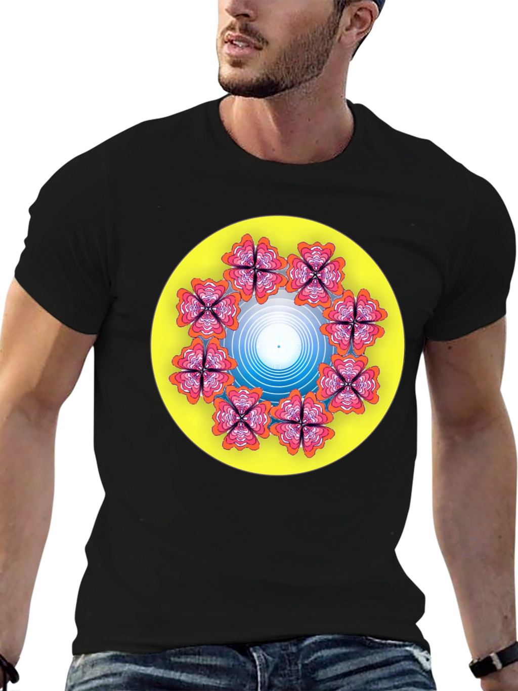 Floral Mandala Graphic T-Shirt - Black