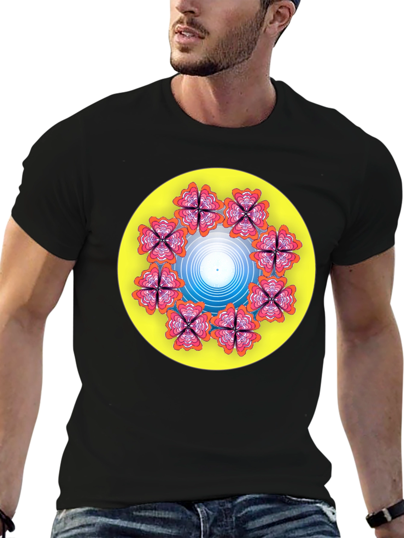 Floral Mandala Graphic T-Shirt - Black