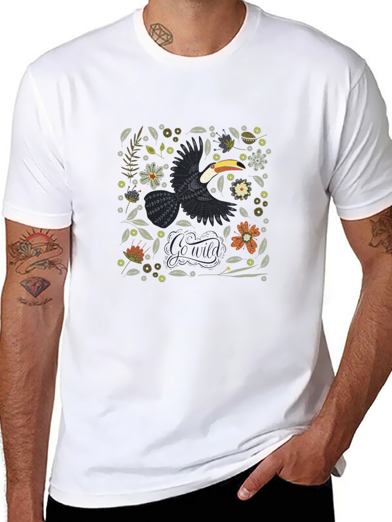 Tropical Toucan Graphic Tee - Black