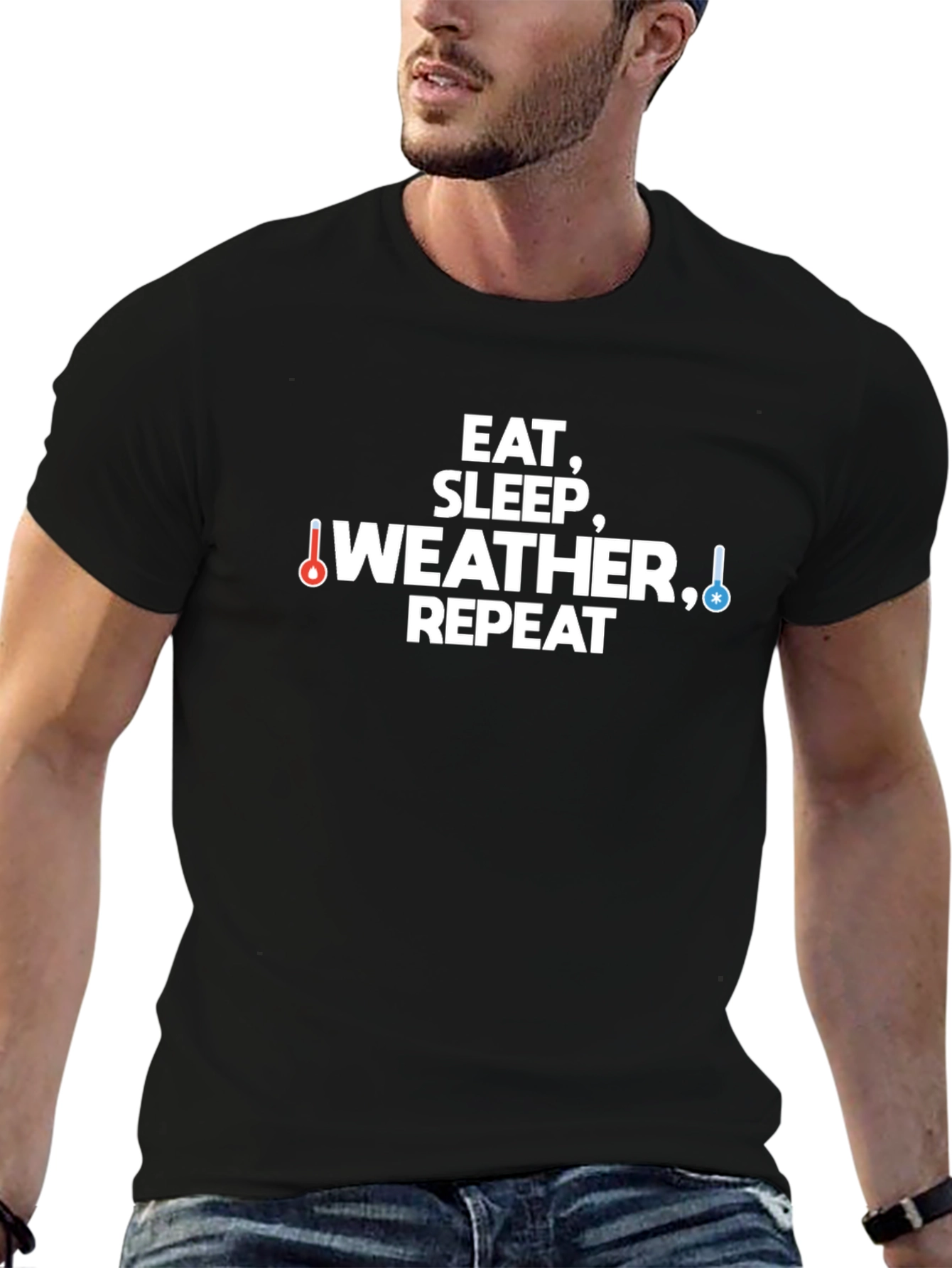 Eat Sleep Weather Repeat Black Graphic T-Shirt
