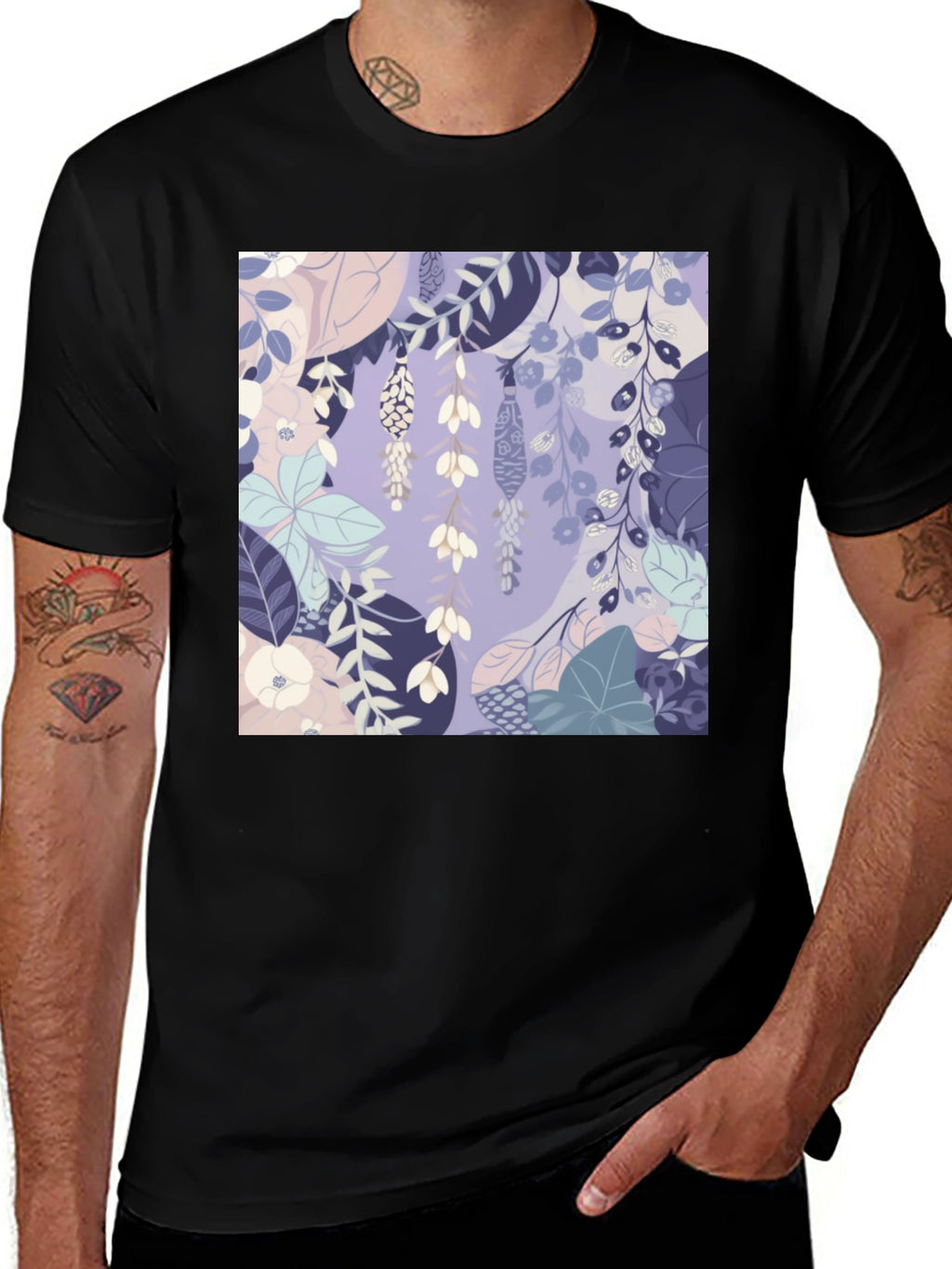 Floral Print Tee - Stylish Mens Black T-Shirt