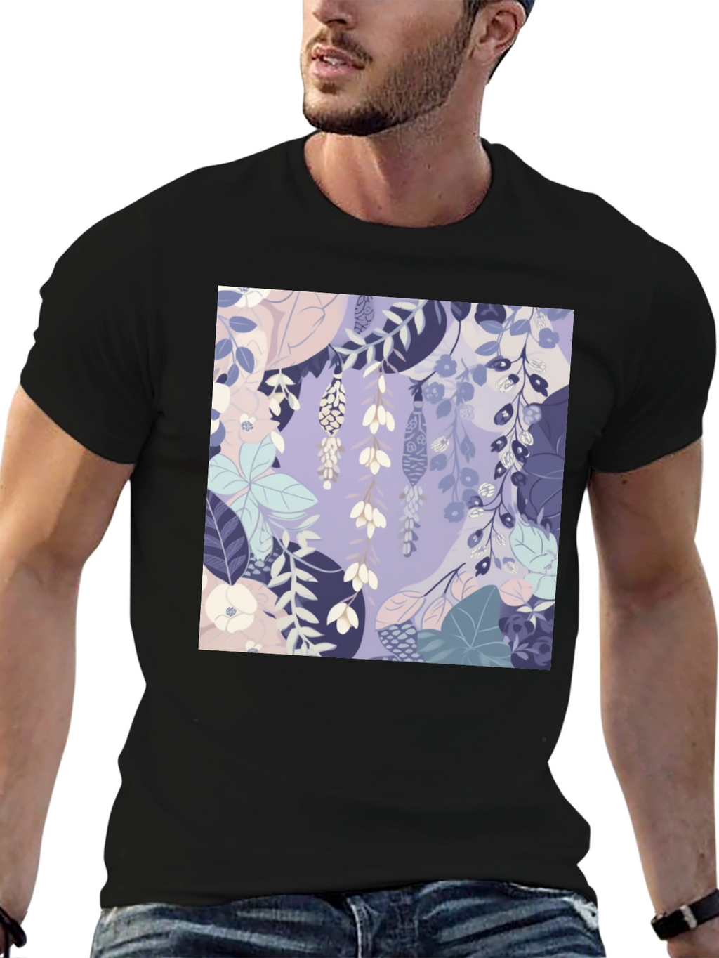 Floral Print Tee - Stylish Mens Black T-Shirt