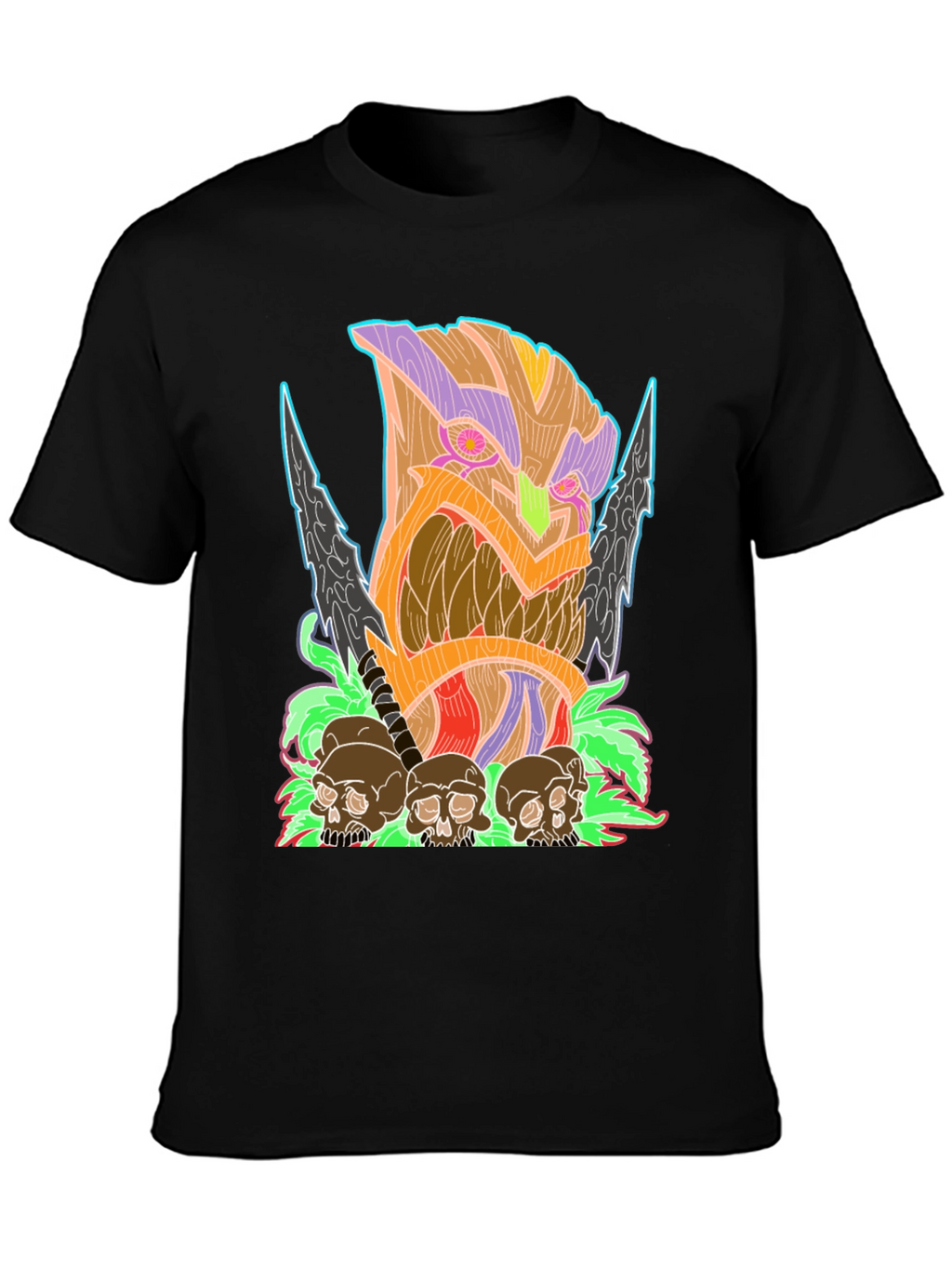 Tiki Skull Graphic Tee - Black