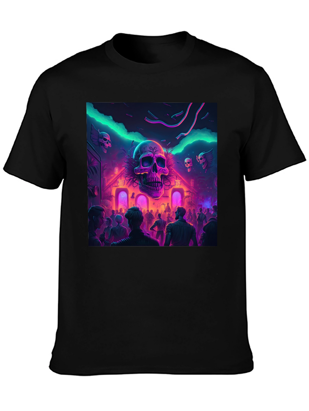 Neon Skull Party Black T-Shirt