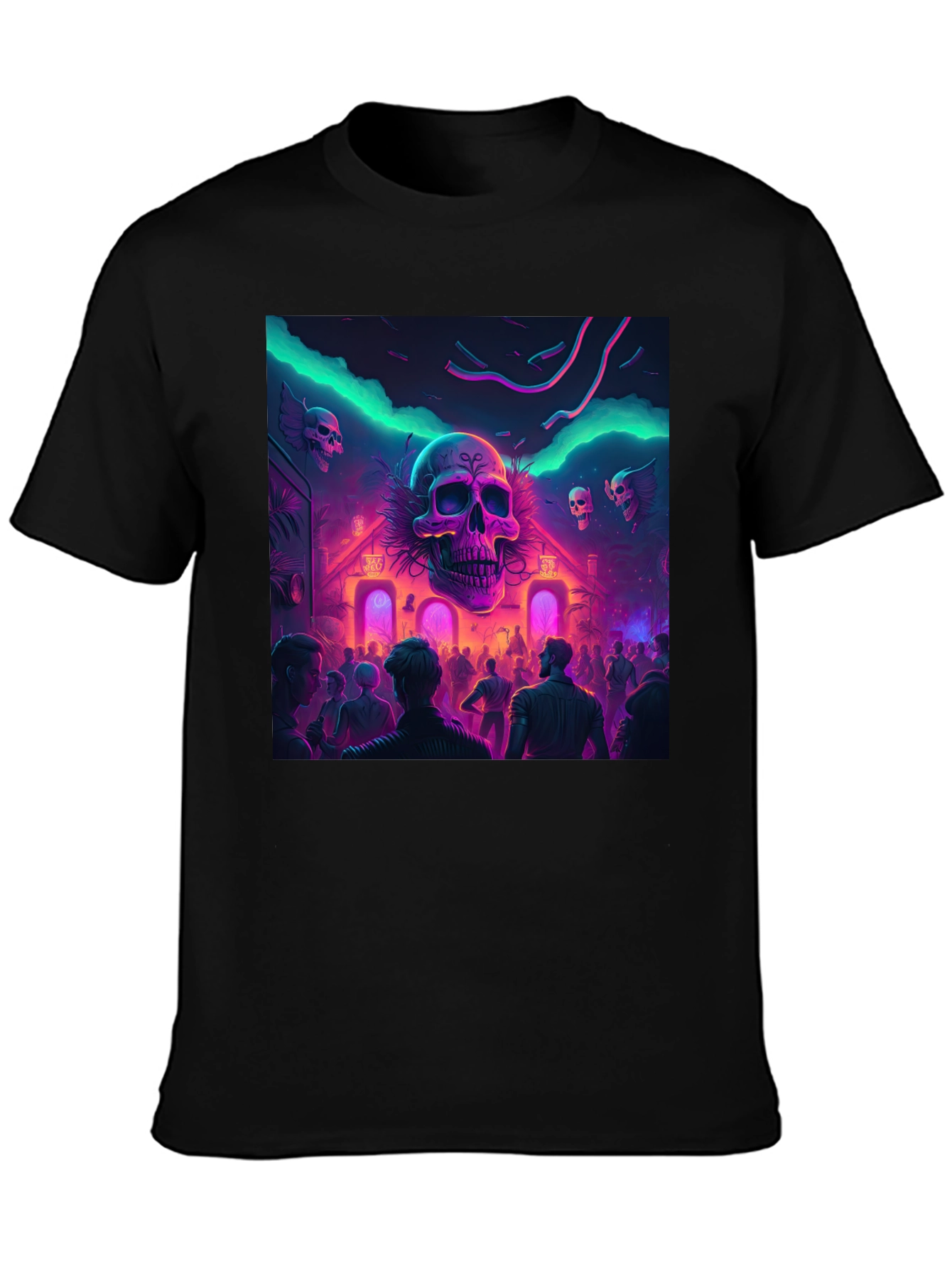 Neon Skull Party Black T-Shirt