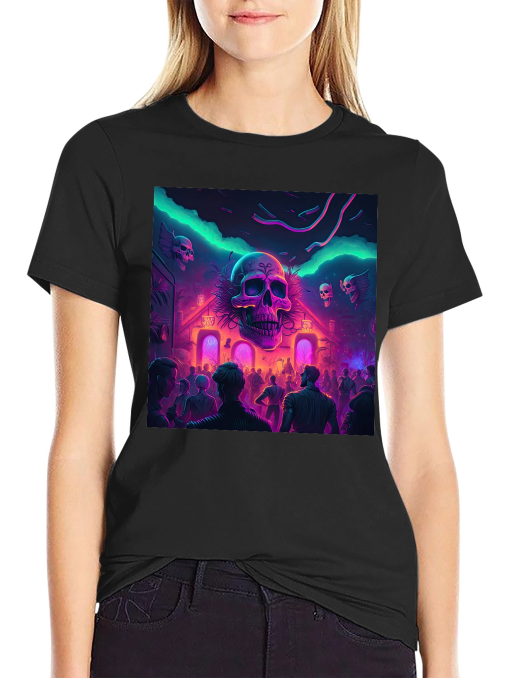 Neon Skull Party Black T-Shirt
