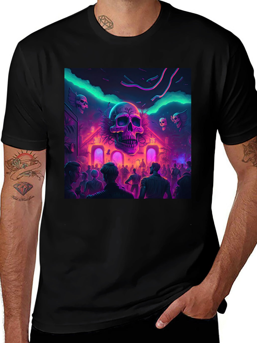 Neon Skull Party Black T-Shirt