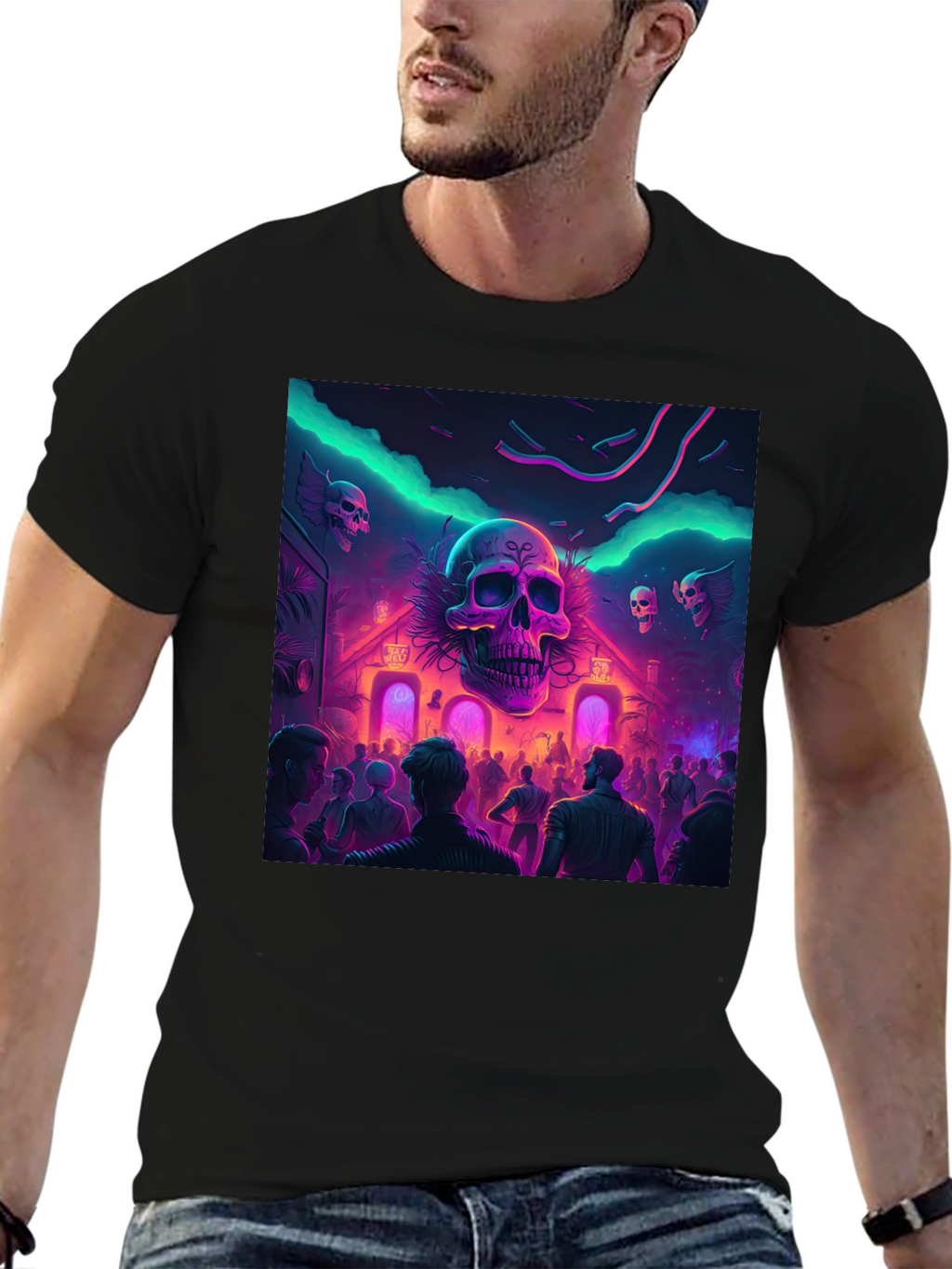 Neon Skull Party Black T-Shirt
