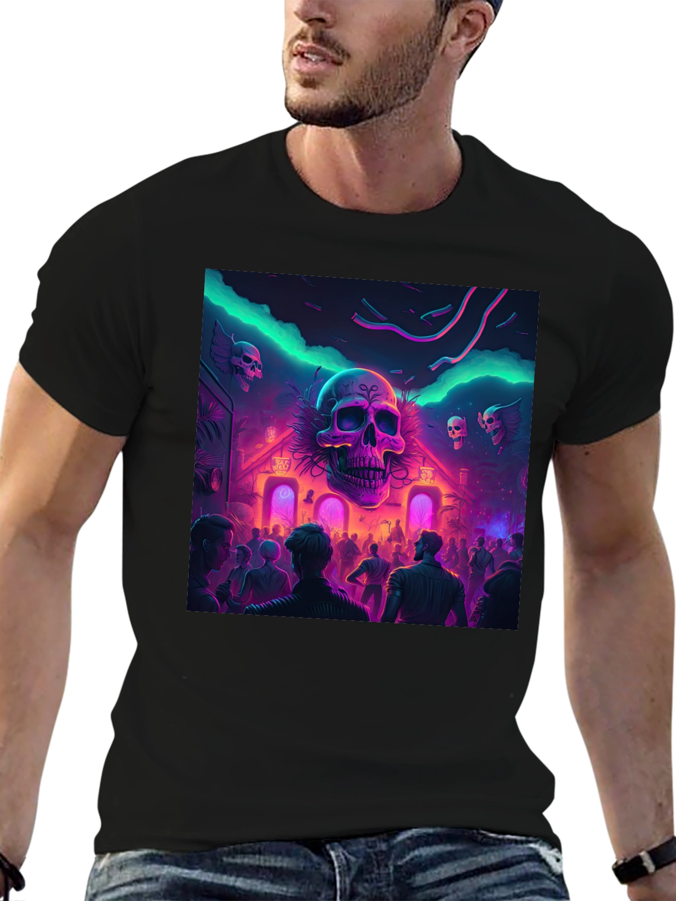 Neon Skull Party Black T-Shirt