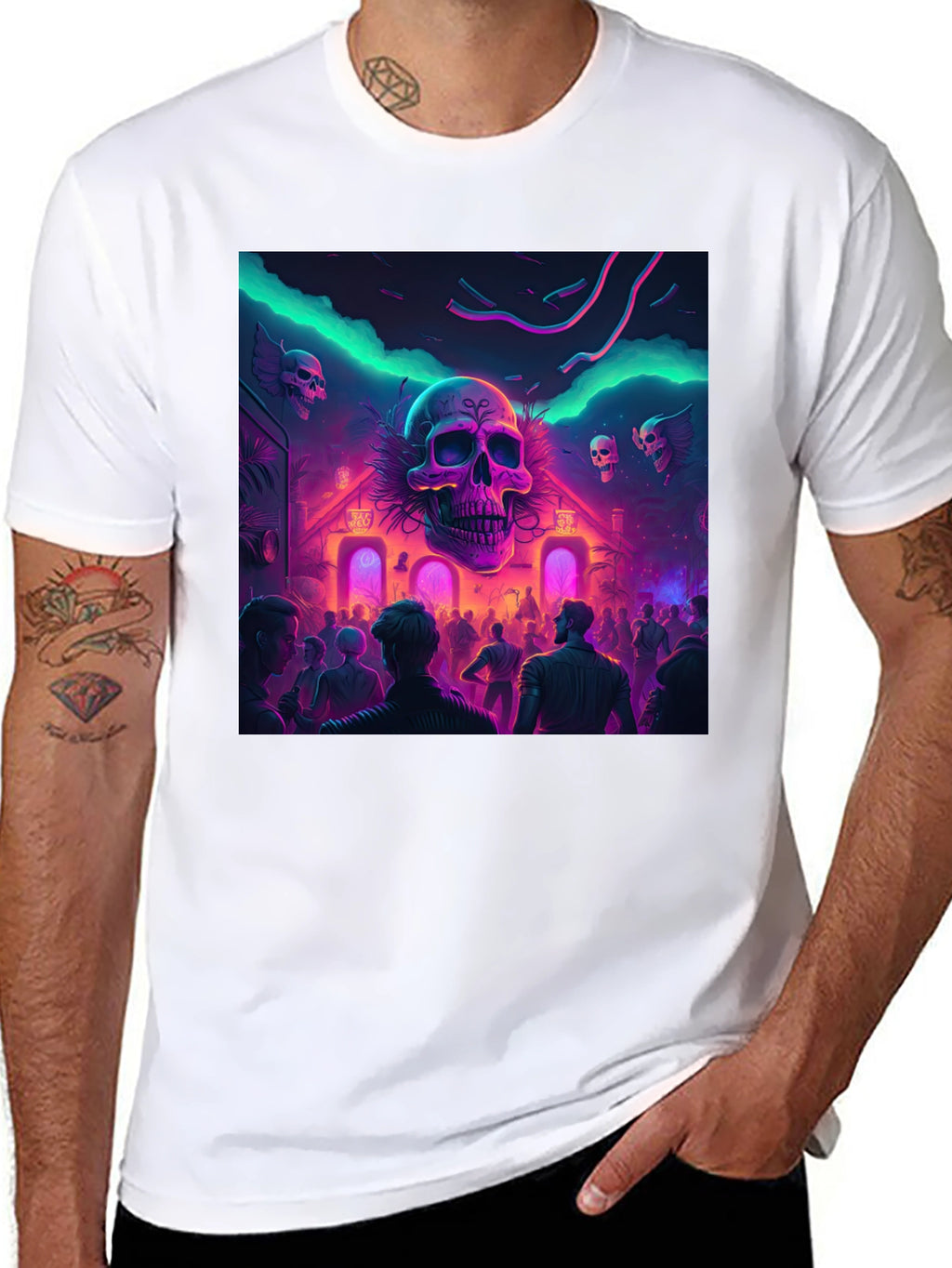 Neon Skull Party Black T-Shirt