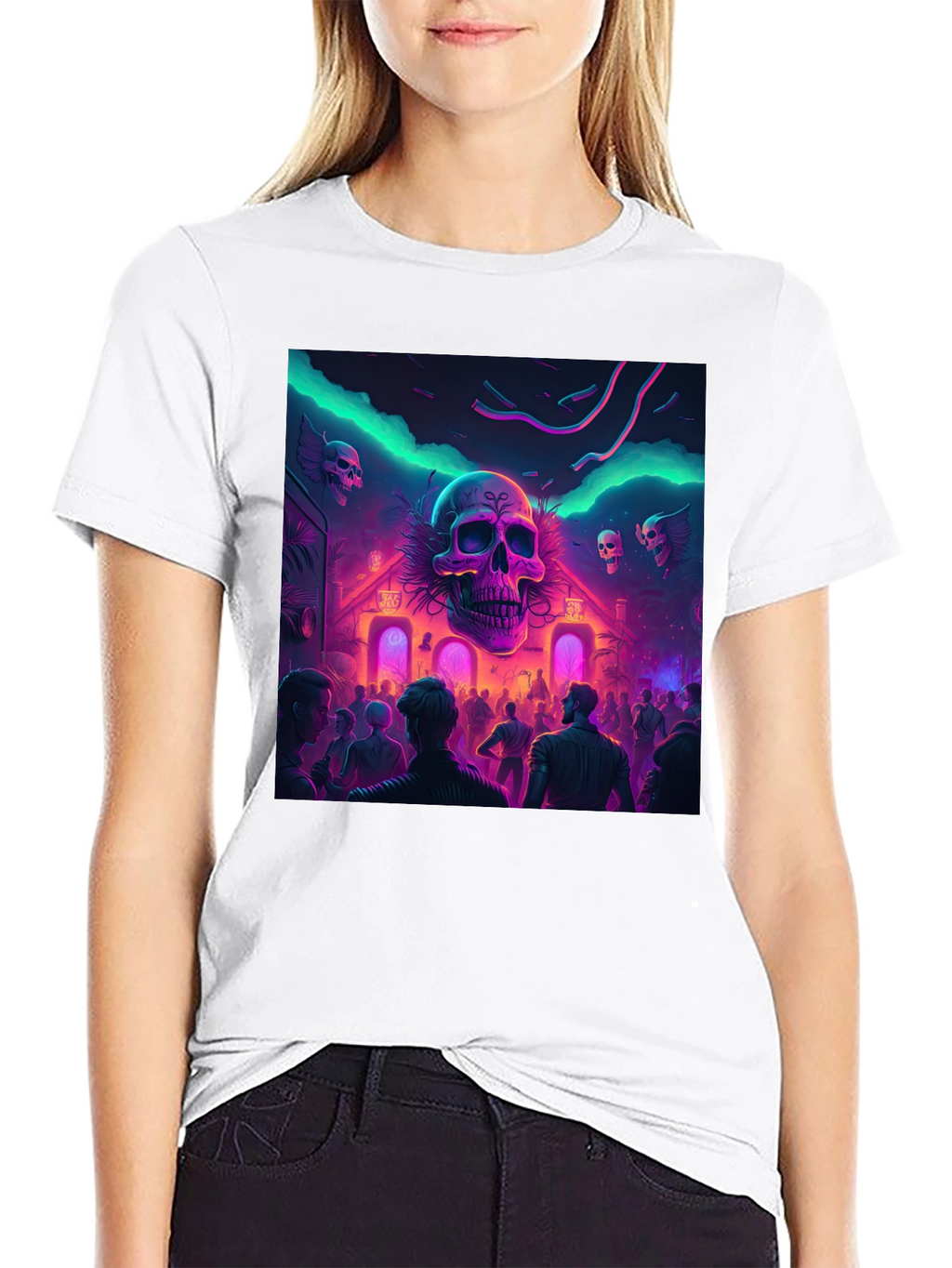 Neon Skull Party Black T-Shirt