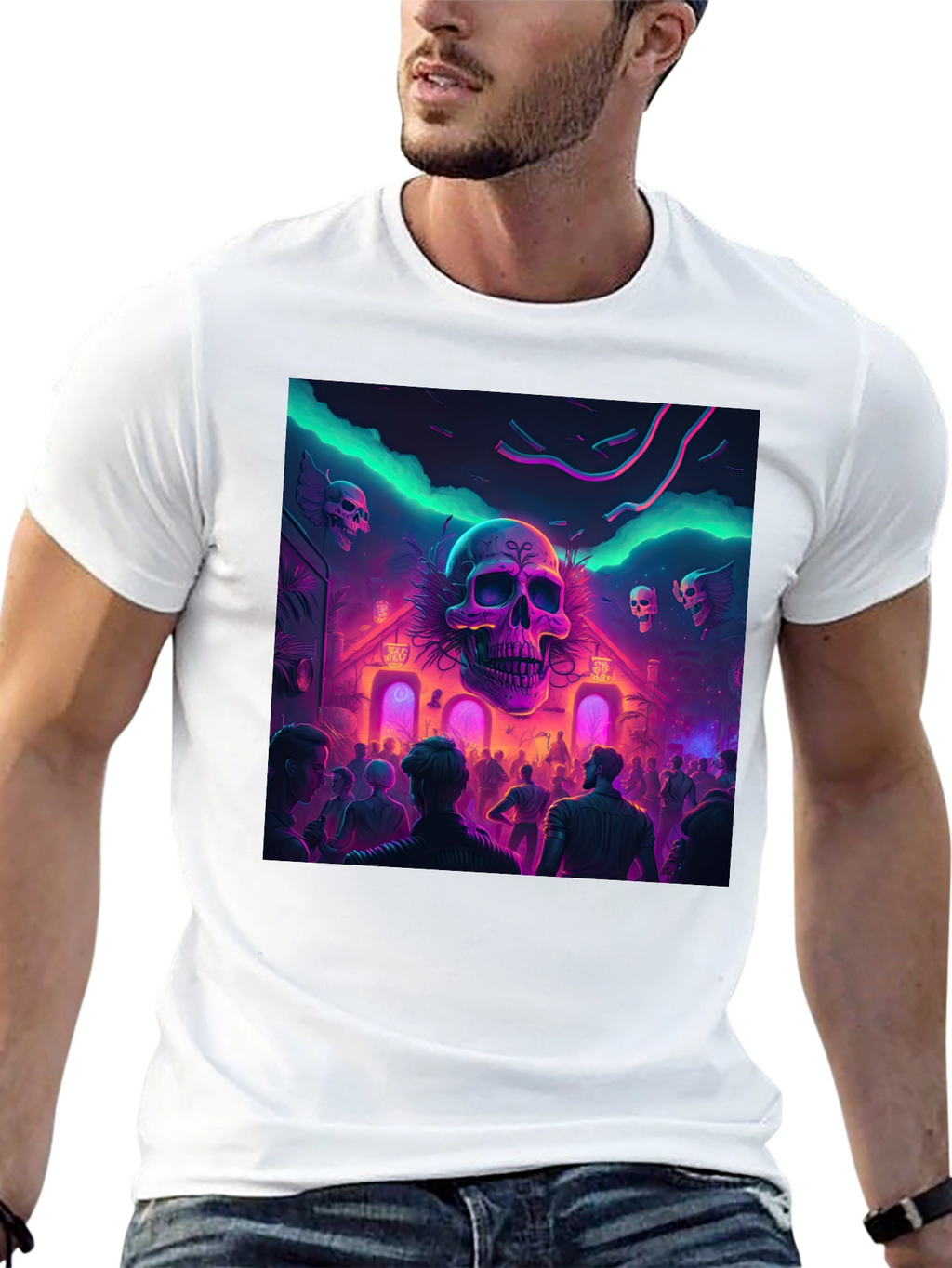 Neon Skull Party Black T-Shirt