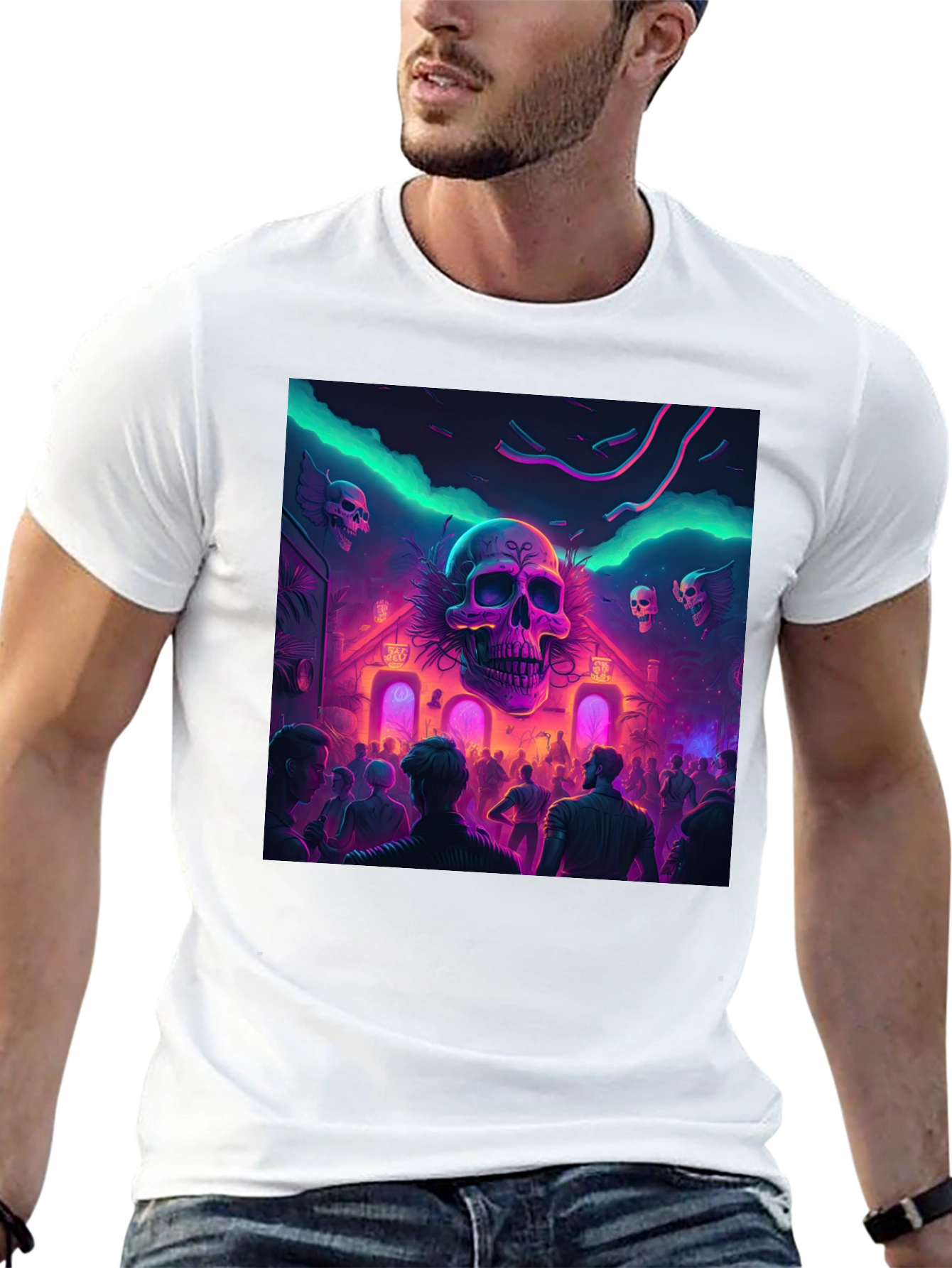 Neon Skull Party Black T-Shirt