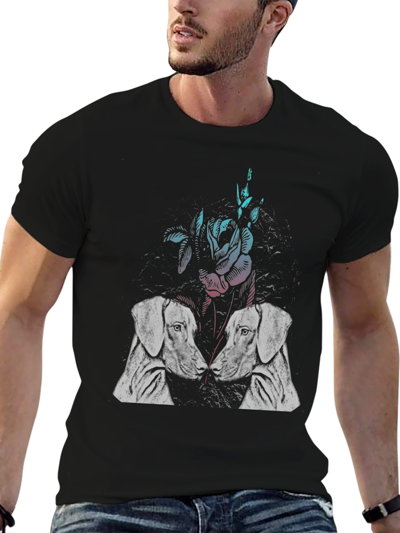 Dog and Rose Graphic T-Shirt