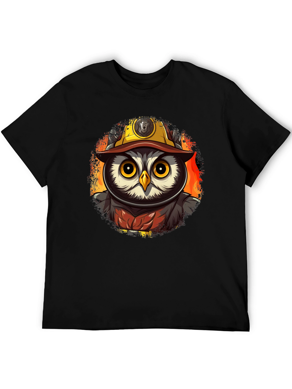 Owl Firefighter T-Shirt - Cartoon Design