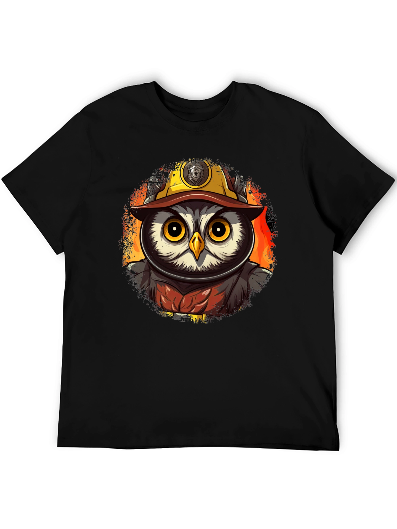 Owl Firefighter T-Shirt - Cartoon Design