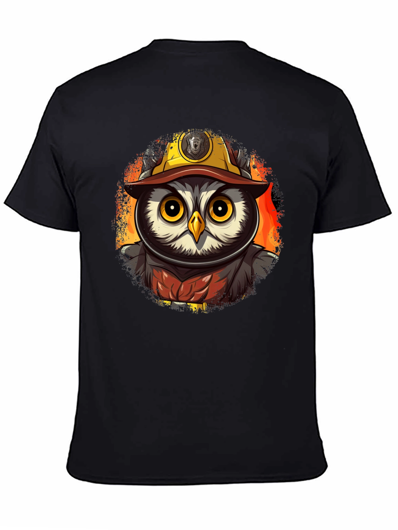 Owl Firefighter T-Shirt - Cartoon Design