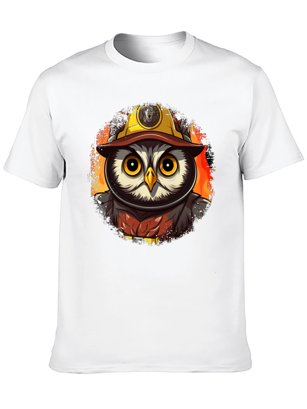 Owl Firefighter T-Shirt - Cartoon Design
