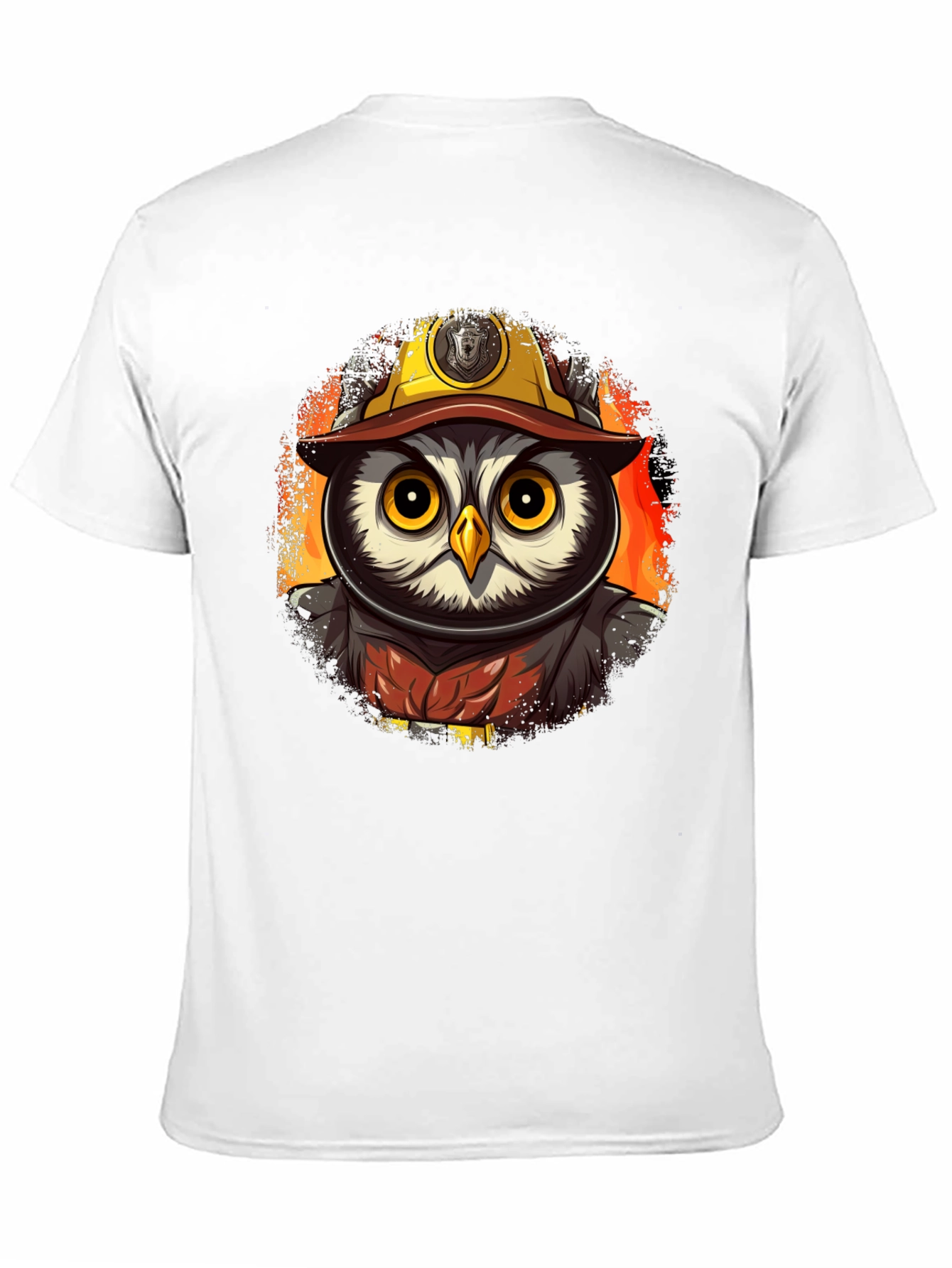 Owl Firefighter T-Shirt - Cartoon Design