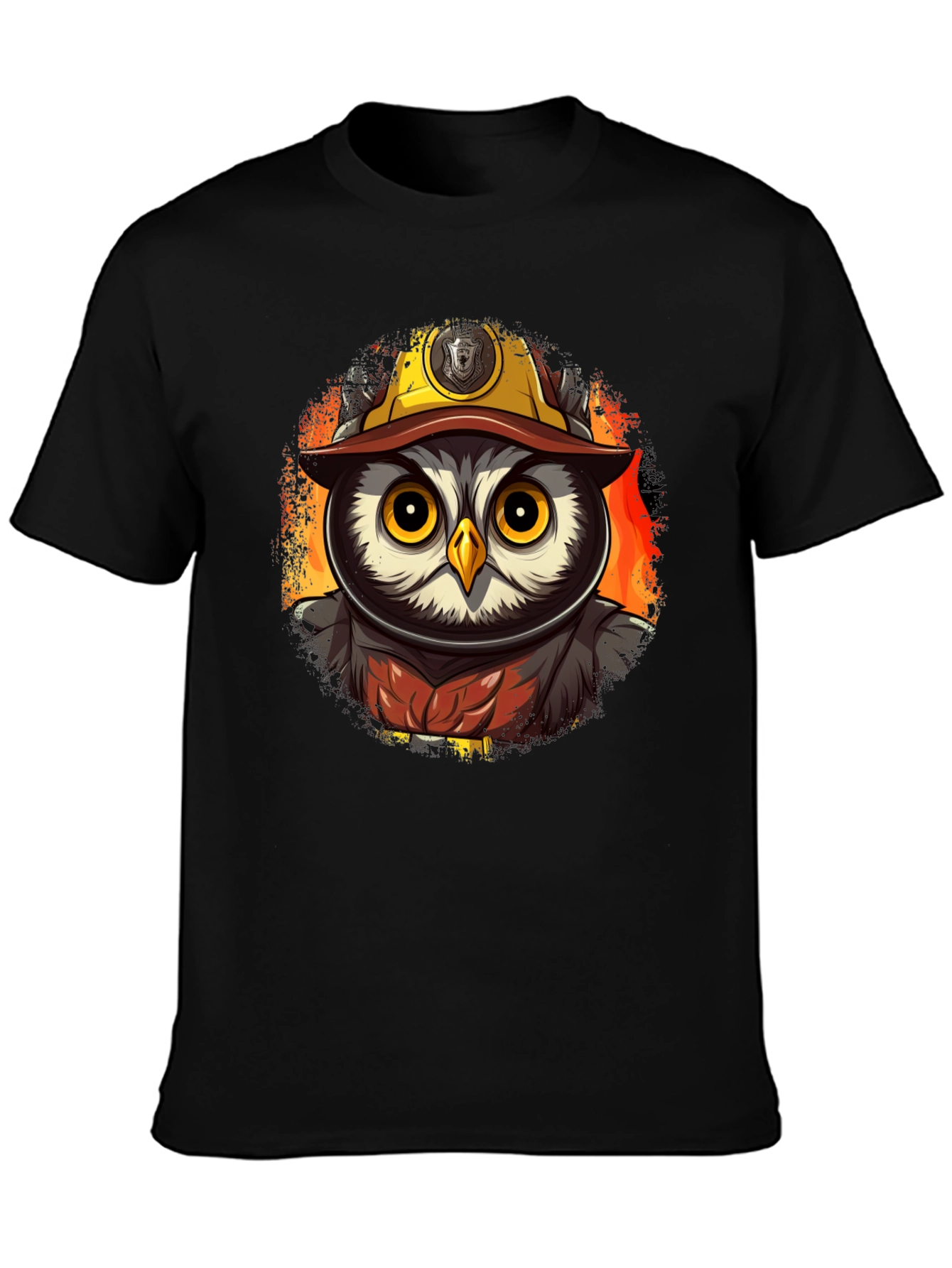 Owl Firefighter T-Shirt - Cartoon Design