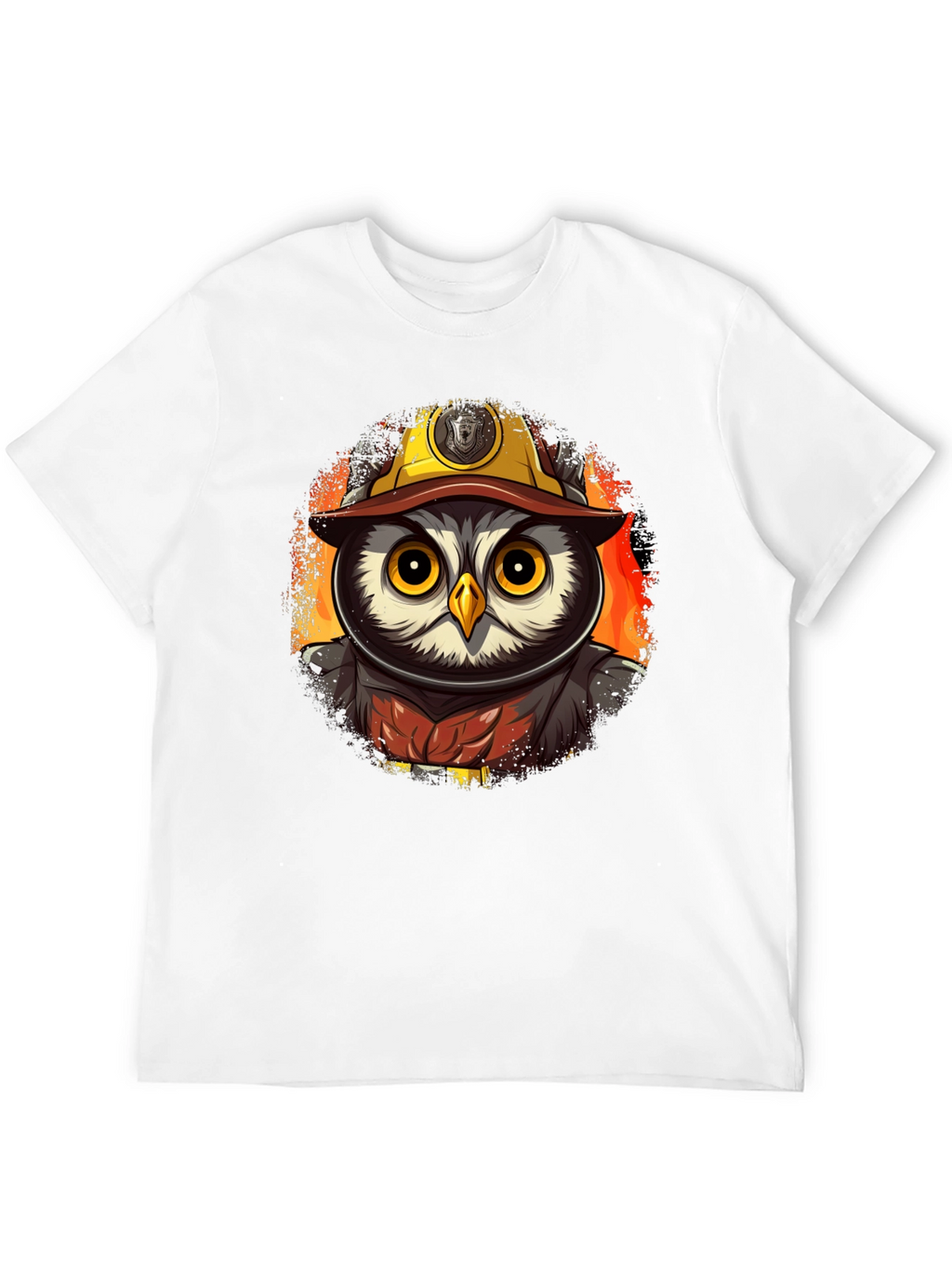 Owl Firefighter T-Shirt - Cartoon Design