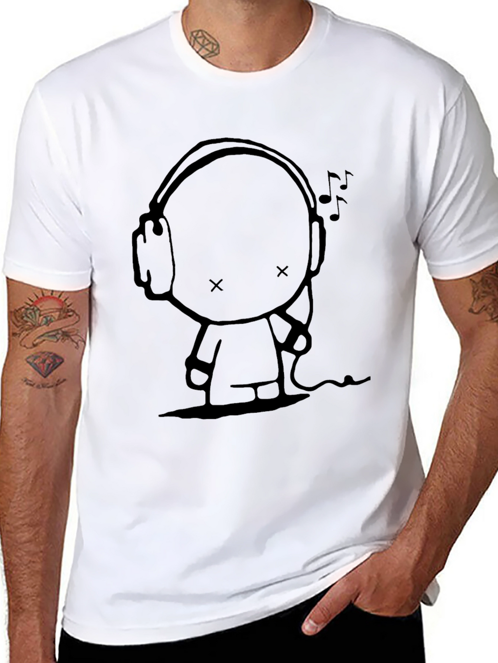 Cool Character with Headphones Graphic Tee - Black
