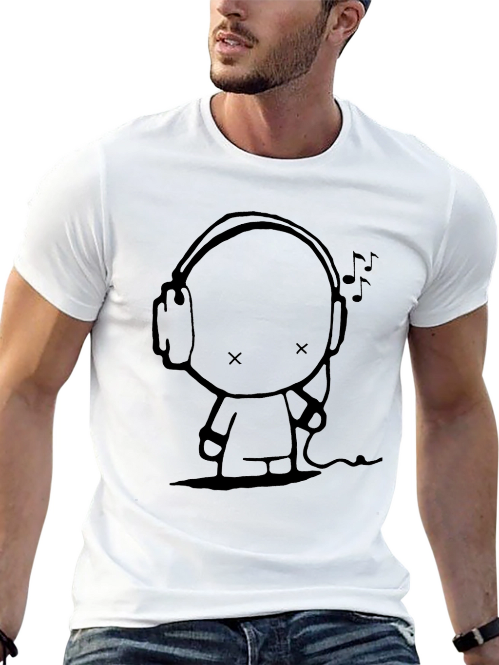 Cool Character with Headphones Graphic Tee - Black