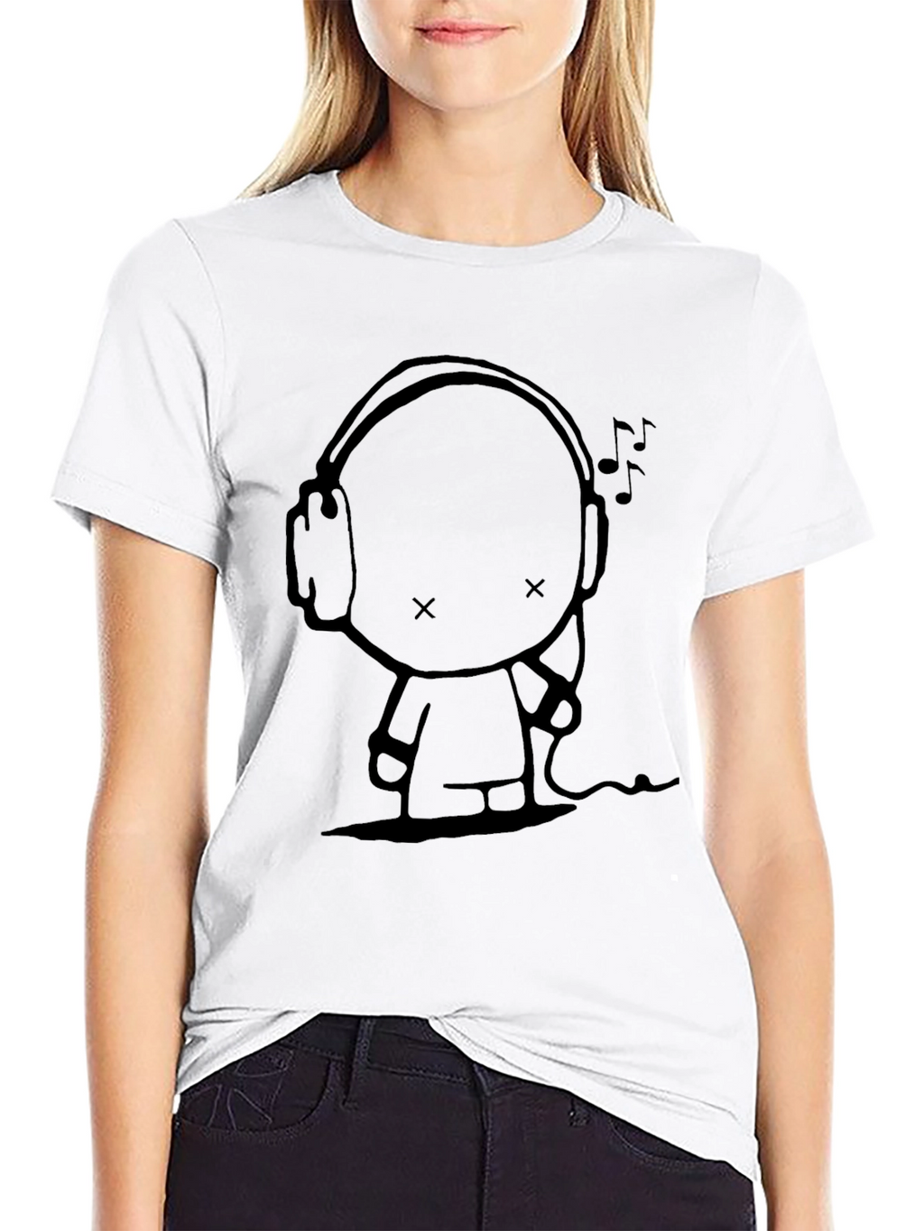 Cool Character with Headphones Graphic Tee - Black