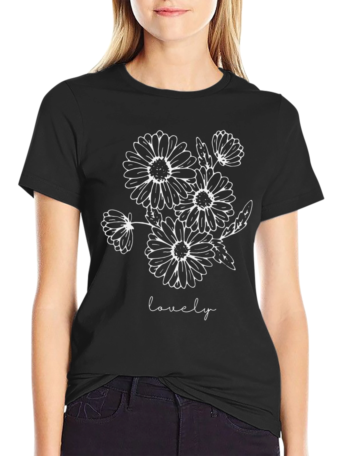 Lovely Floral Graphic Tee - Black