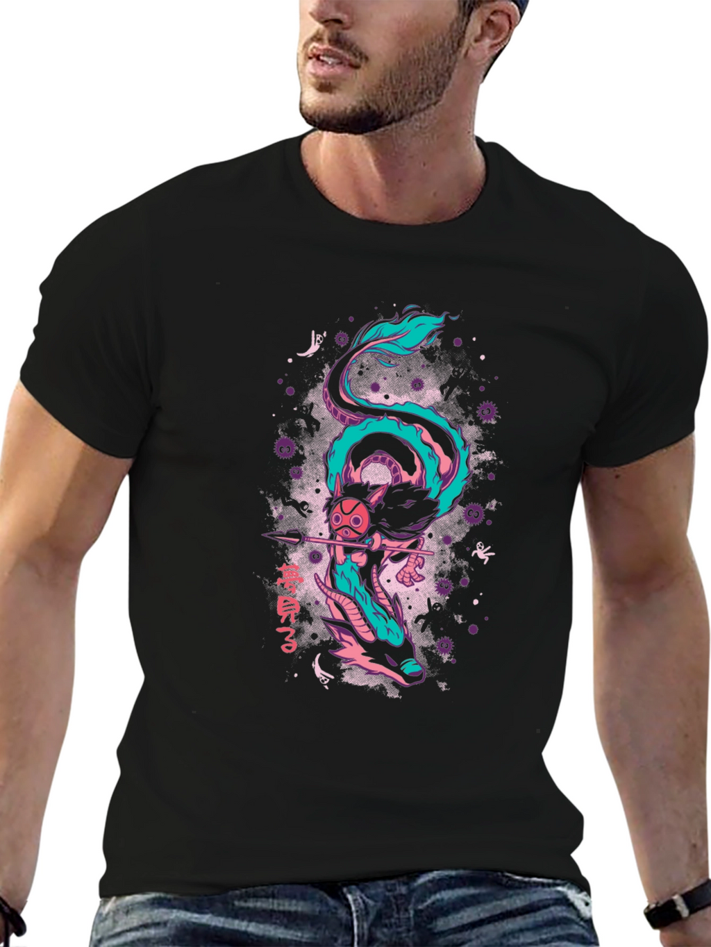 Anime Dragon Graphic T-Shirt - Black