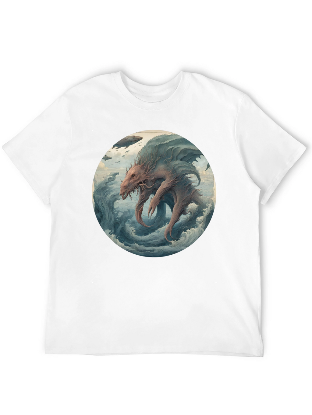 Sea Monster Graphic Tee - Black Cotton T-Shirt