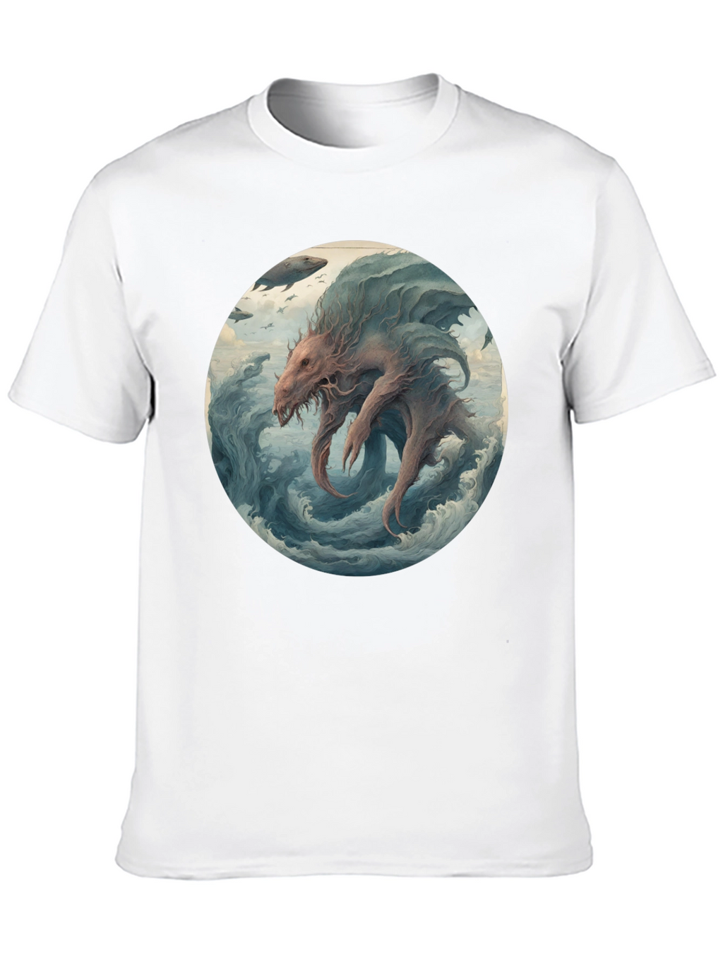 Sea Monster Graphic Tee - Black Cotton T-Shirt