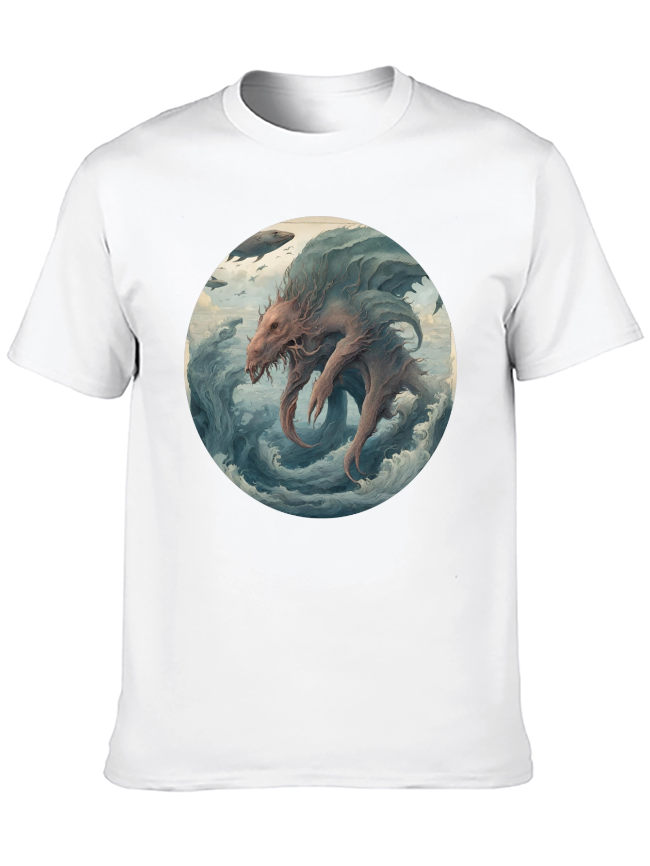 Sea Monster Graphic Tee - Black Cotton T-Shirt