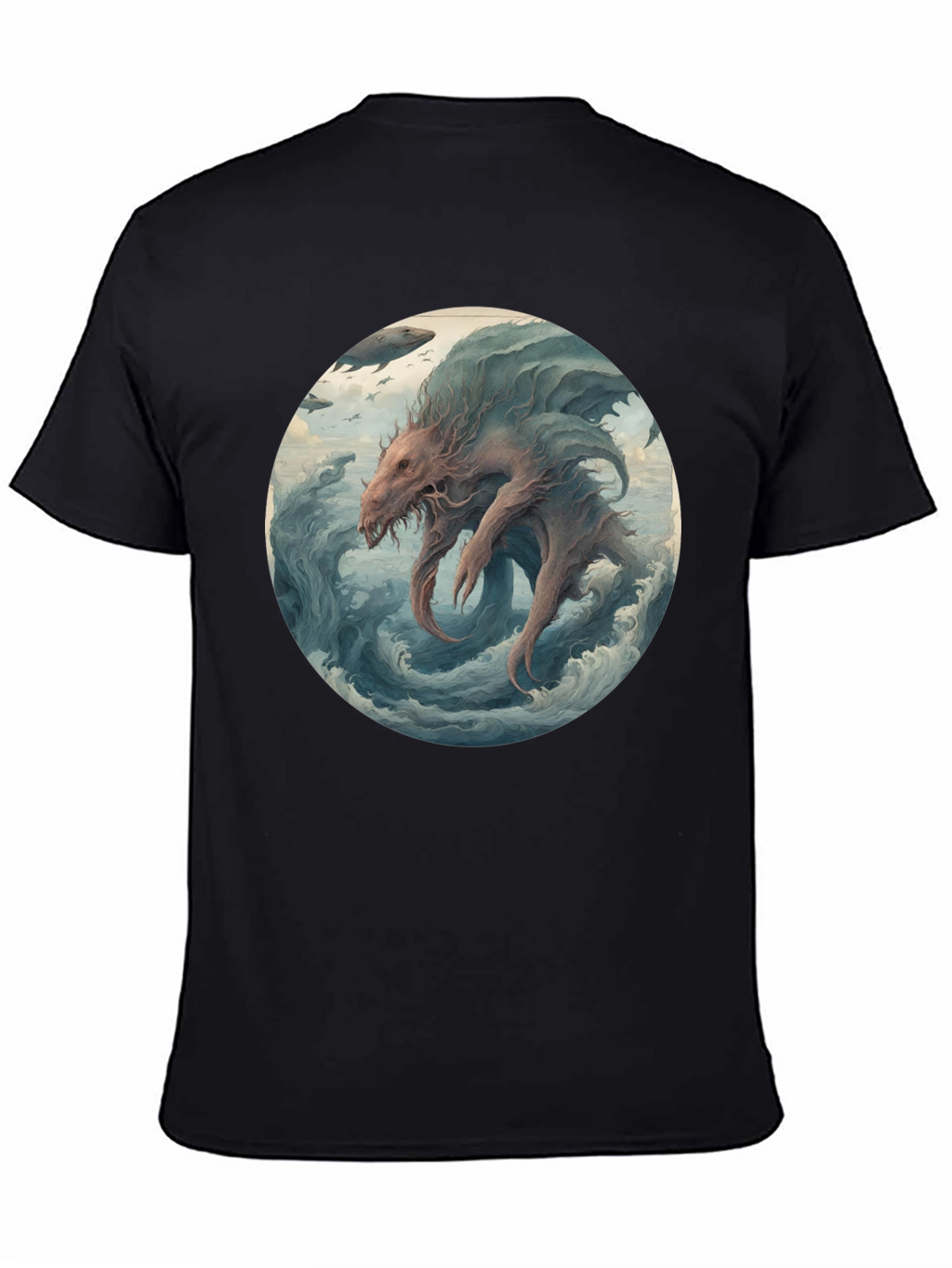 Sea Monster Graphic Tee - Black Cotton T-Shirt