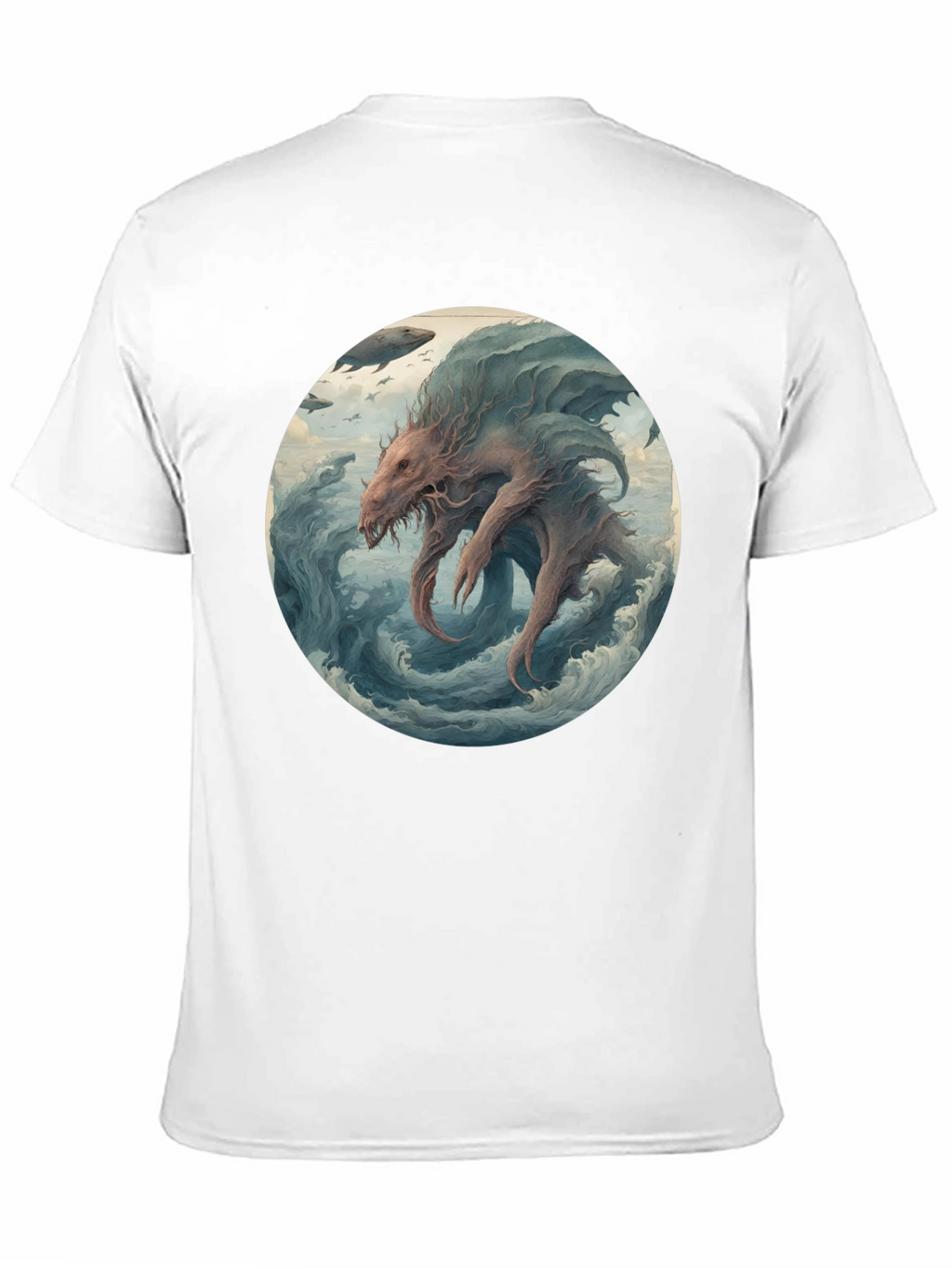 Sea Monster Graphic Tee - Black Cotton T-Shirt