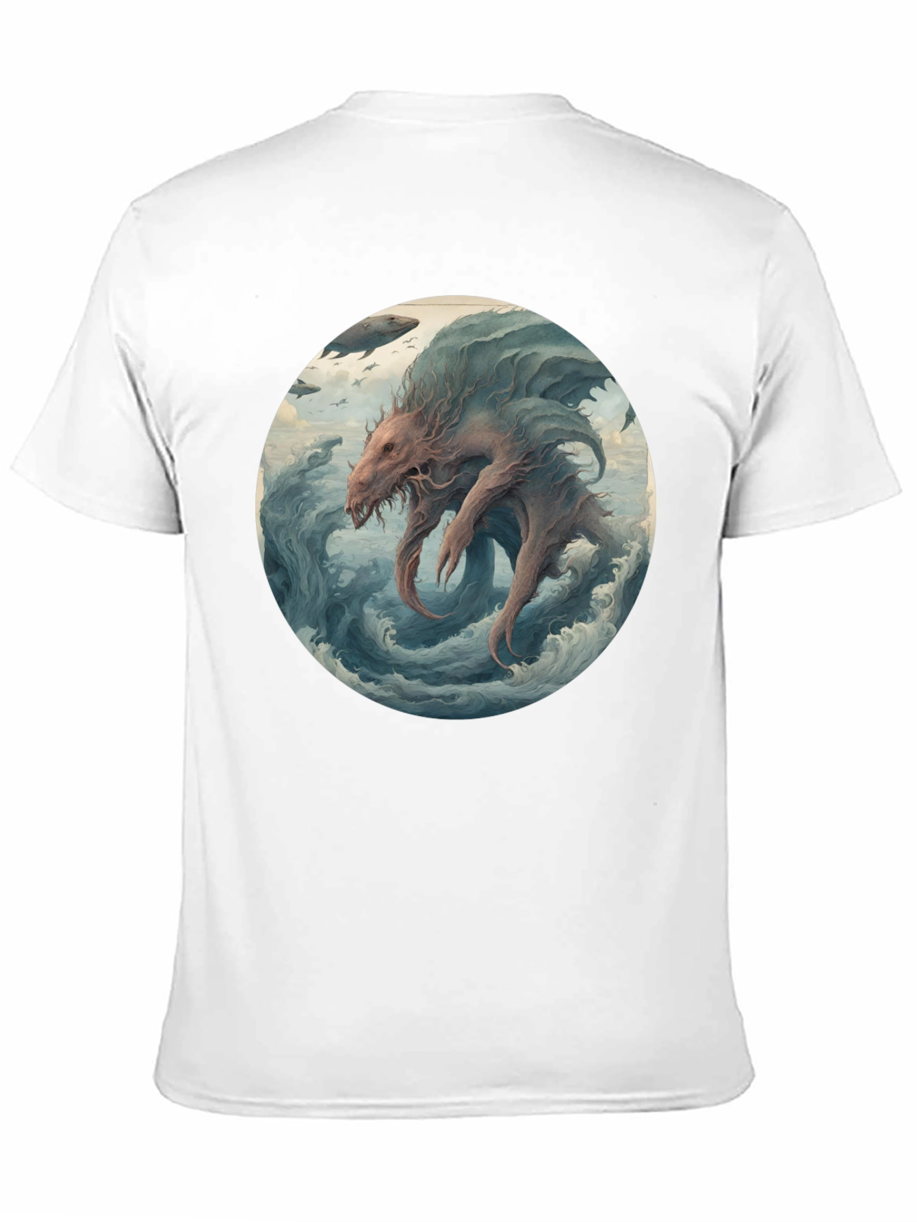 Sea Monster Graphic Tee - Black Cotton T-Shirt
