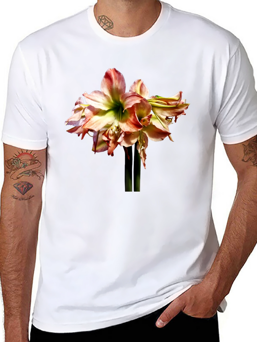 Floral Amaryllis Graphic Tee - Black Unisex Shirt