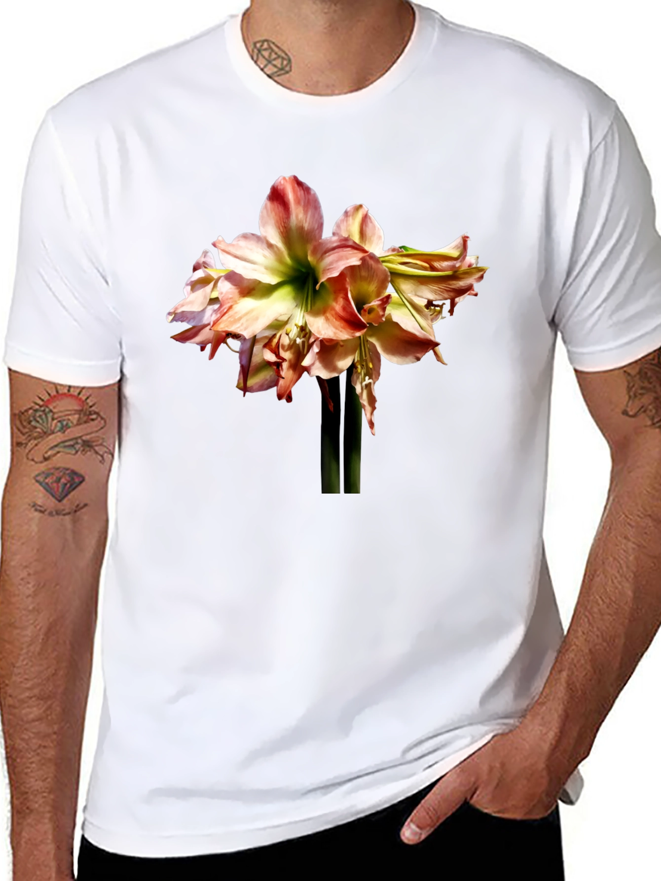 Floral Amaryllis Graphic Tee - Black Unisex Shirt