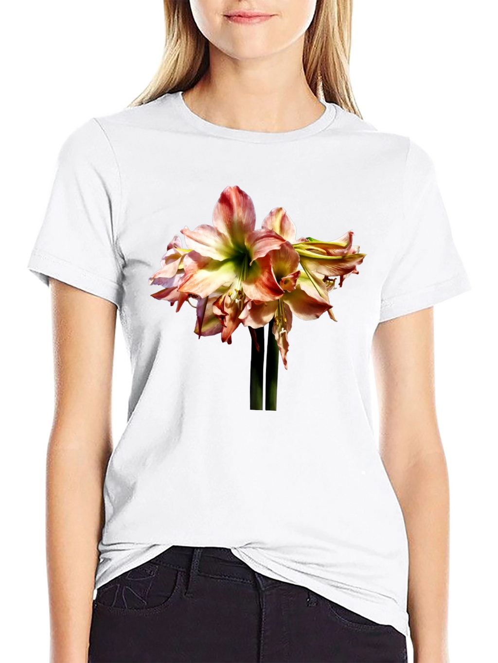 Floral Amaryllis Graphic Tee - Black Unisex Shirt