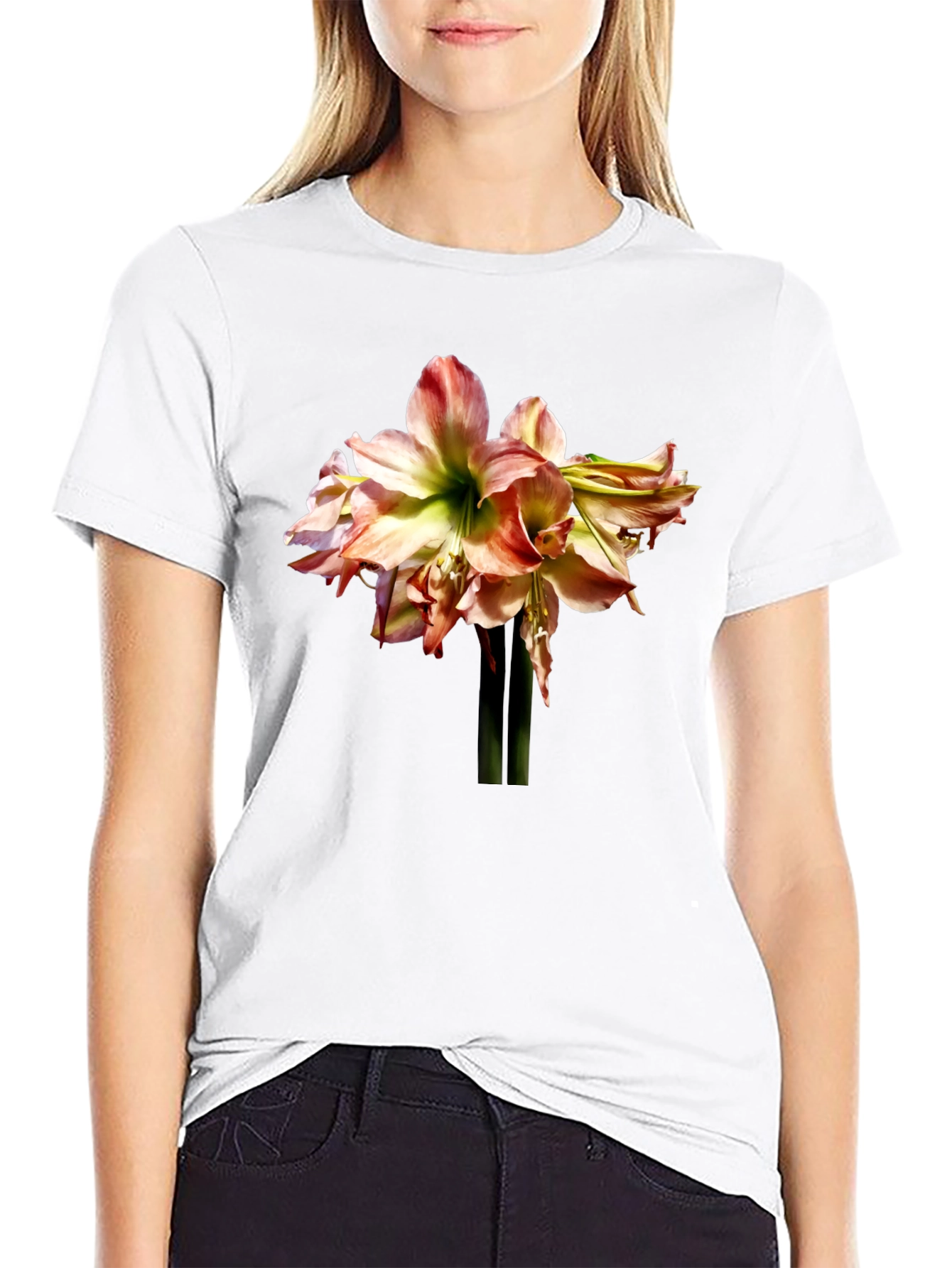 Floral Amaryllis Graphic Tee - Black Unisex Shirt
