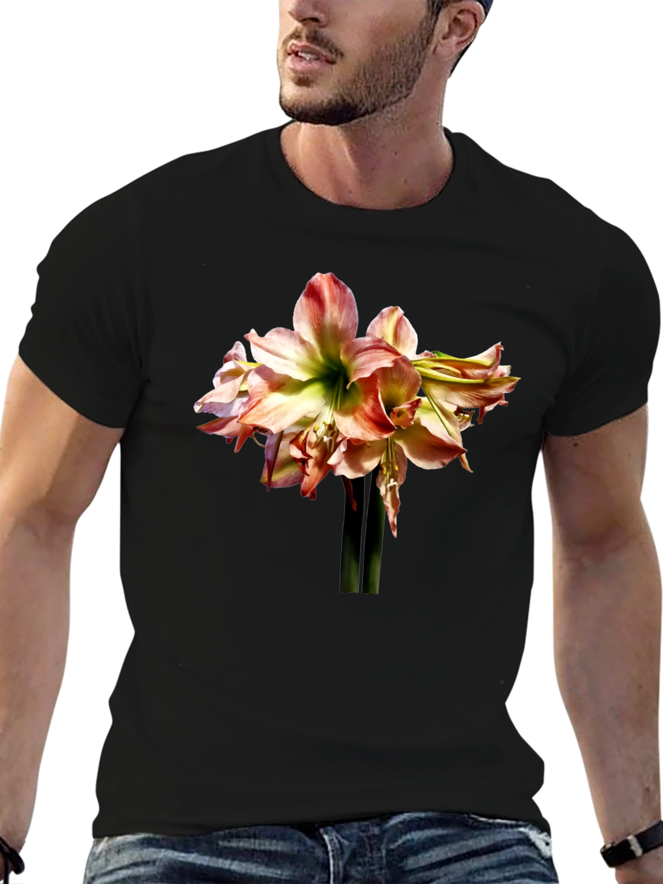 Floral Amaryllis Graphic Tee - Black Unisex Shirt