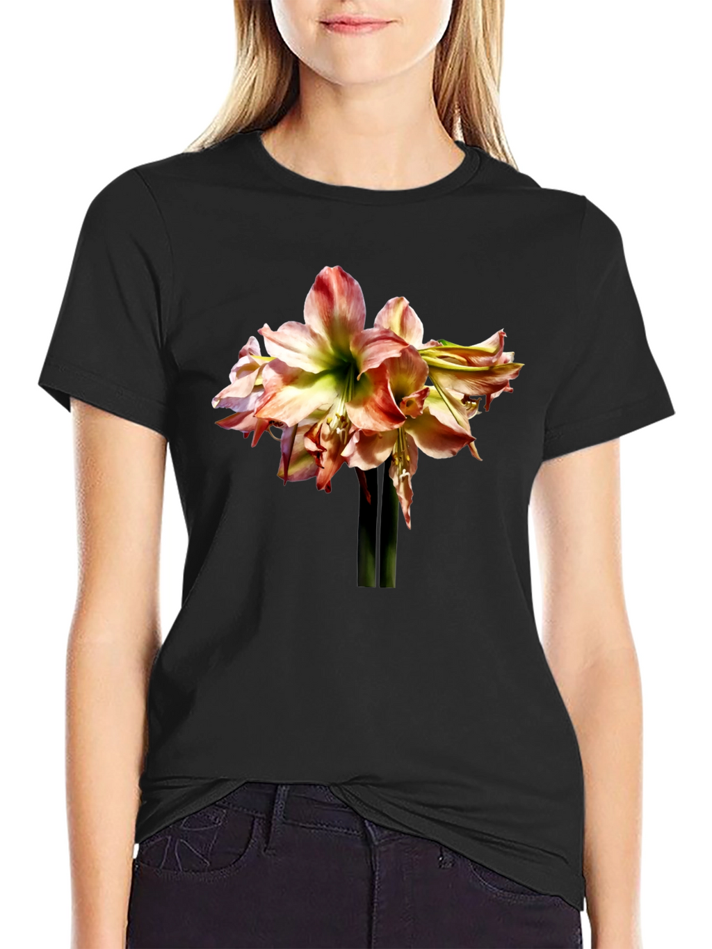 Floral Amaryllis Graphic Tee - Black Unisex Shirt