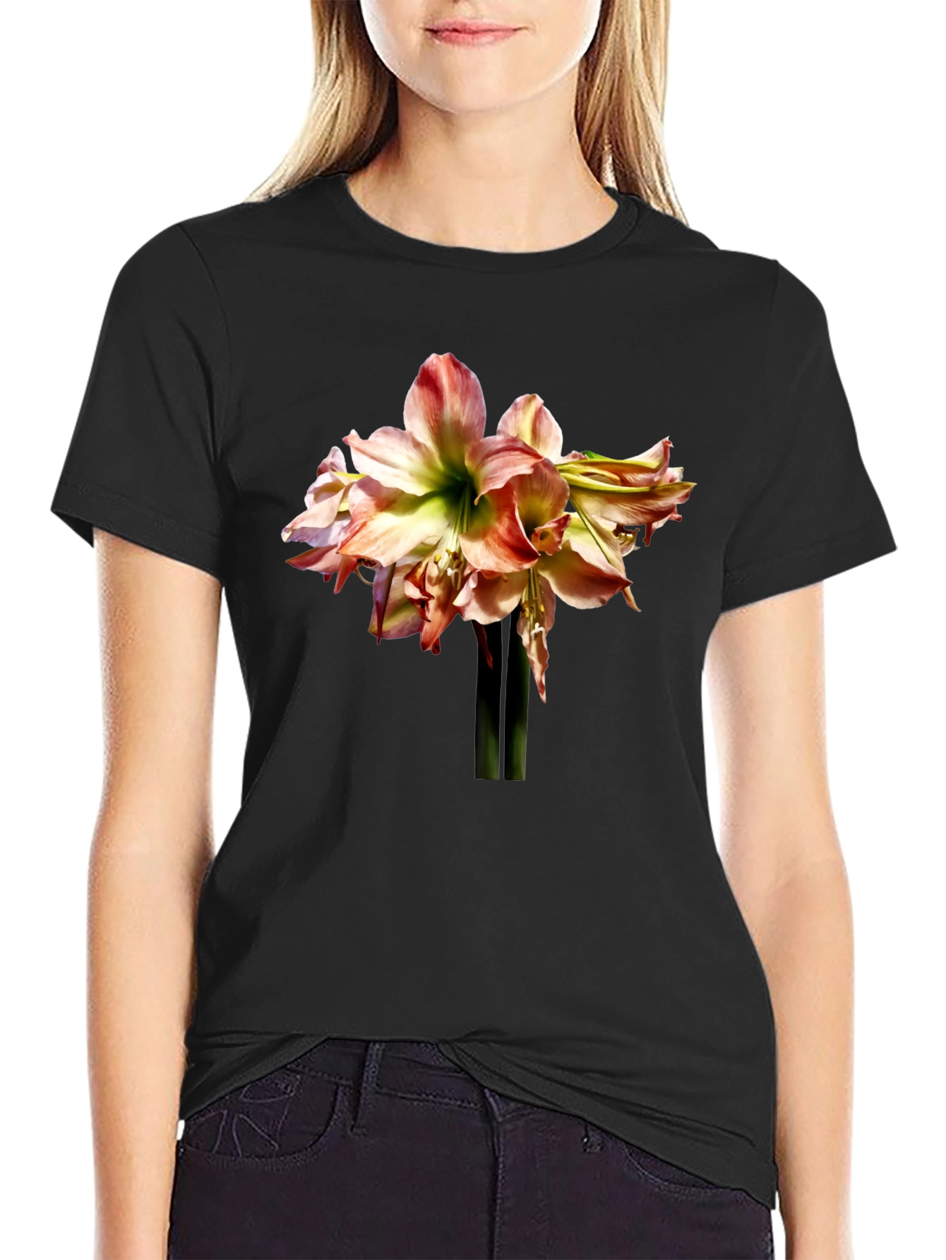 Floral Amaryllis Graphic Tee - Black Unisex Shirt