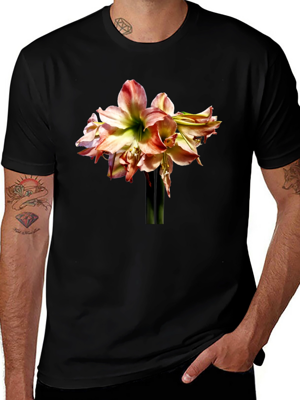 Floral Amaryllis Graphic Tee - Black Unisex Shirt