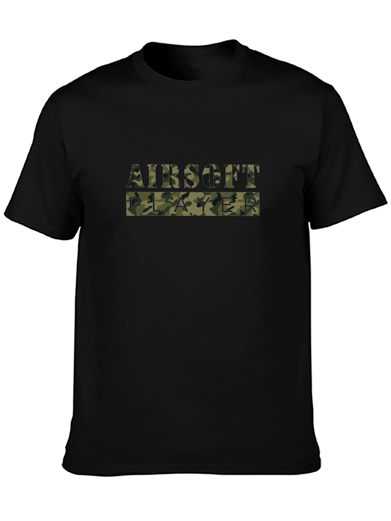 Airsoft Player Camo Print Black T-Shirt