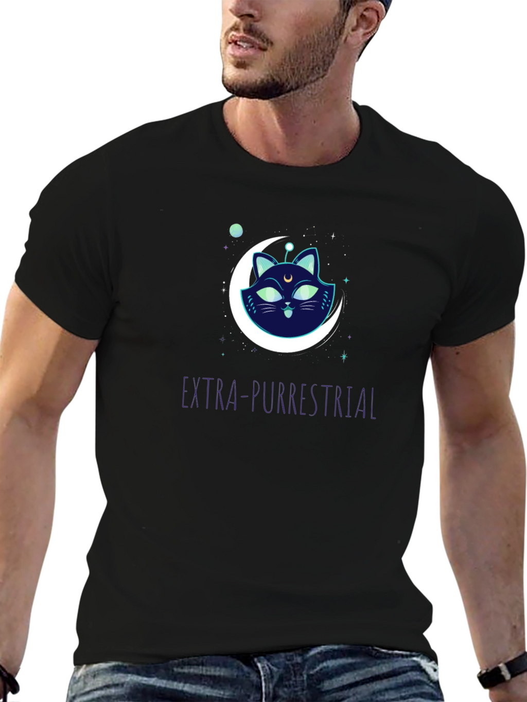 Extra-Purrestrial Cat Graphic T-Shirt