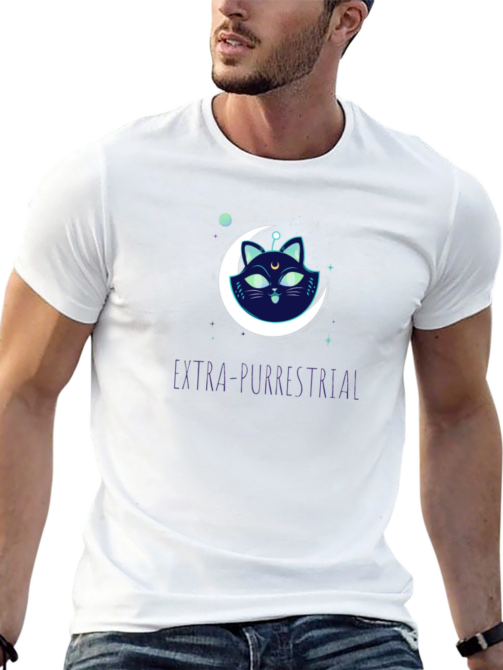 Extra-Purrestrial Cat Graphic T-Shirt