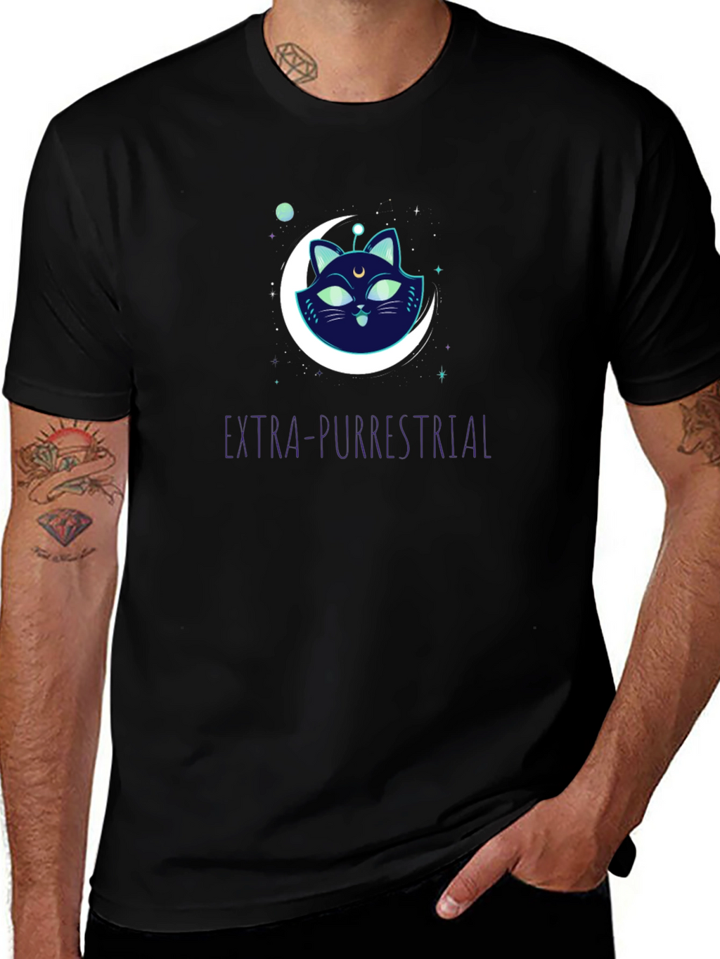 Extra-Purrestrial Cat Graphic T-Shirt